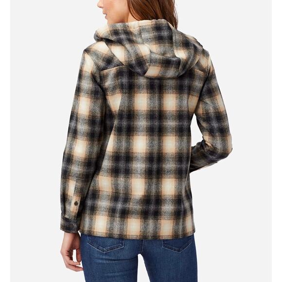 PENDLETON Boyfriend Wool Zip Hoodie Womens Small Cream Blue Pink Plaid Hooded - Picture 5 of 15